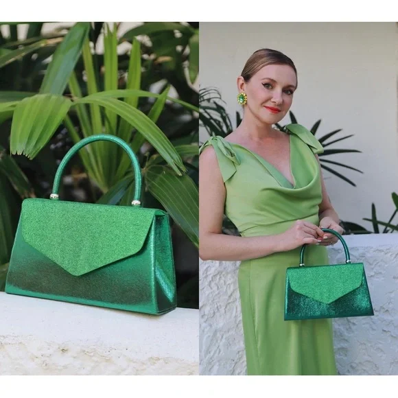 Women's Evening Bag Party Wedding Purses Cocktail Prom with Frosted Glittering L Dasein Green